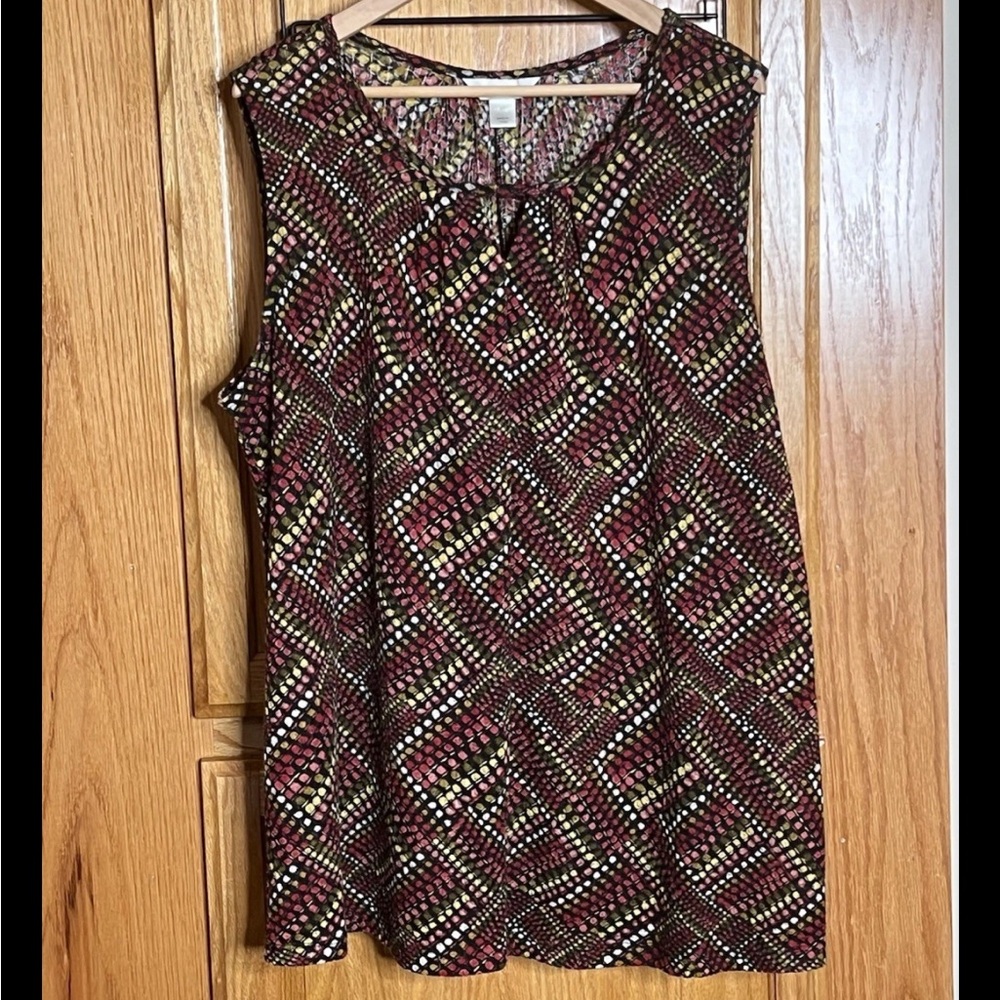 CJ Banks Tight Knit Tank Top Women’s 2x Keyhole Neck Sheer Retro Hippie Art